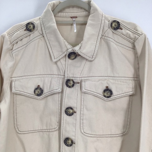 Free People Eisenhower Denim Twill Jacket Casual Boho Ivory Slouchy NWT Size L - Picture 5 of 11